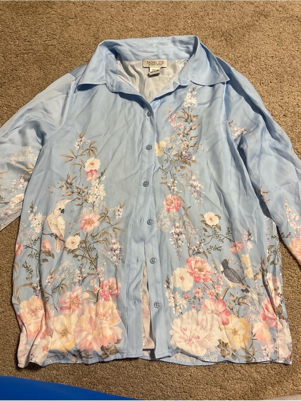 Rachel Zoe Pastel Blue Floral Embroidered Button-Front Jacket